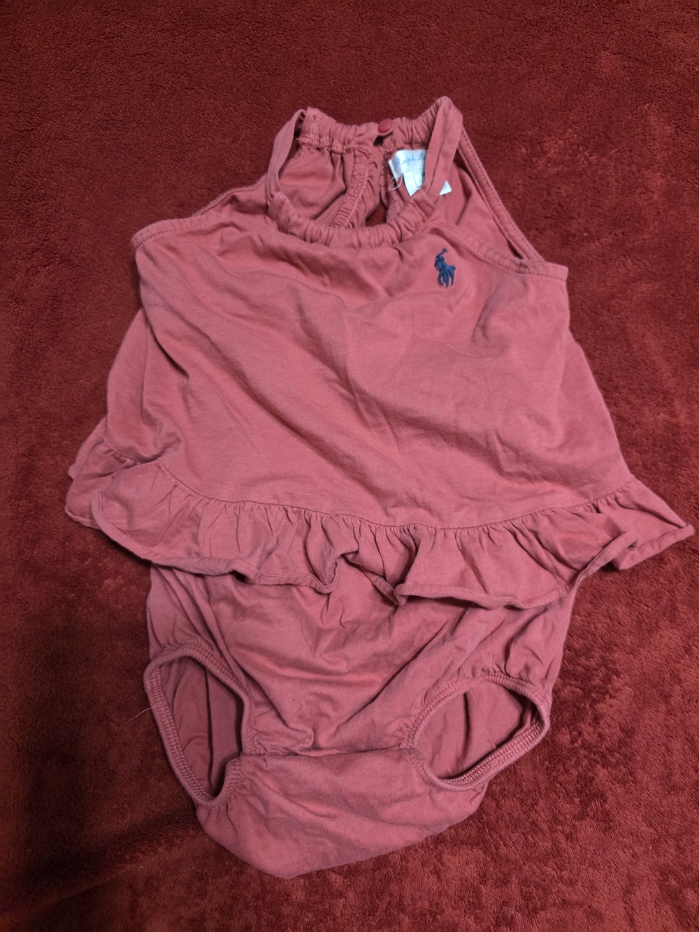Ralph Lauren Coral Pink Girls' Ruffle One-Piece Bodysuit